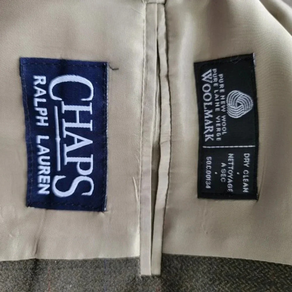 Chaps Ralph Lauren 100% Lambs Wool Men's Suit Jacket‎ Brown Size 46L - Picture 8 of 10